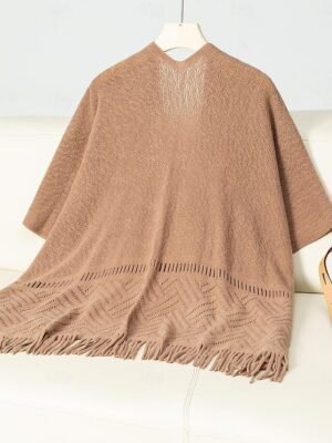 Stylish Casual Solid Ribbed Open Front Tassel Sleeveless Regular Top - Image 6