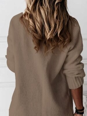 Stylish Casual Solid V Neck Long Sleeve Knit Top - Image 4