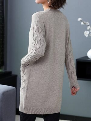 Stylish Casual Solid V Neck Long Sleeve Knit Cardigan - Image 4