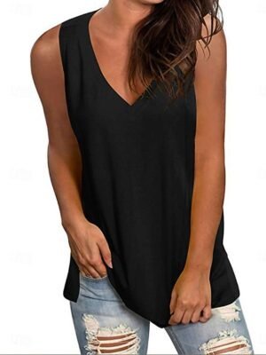 Stylish Casual Solid V Neck Sleeveless Regular Camisole Top - Image 1