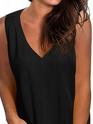 Stylish Casual Solid V Neck Sleeveless Regular Camisole Top - Image 3