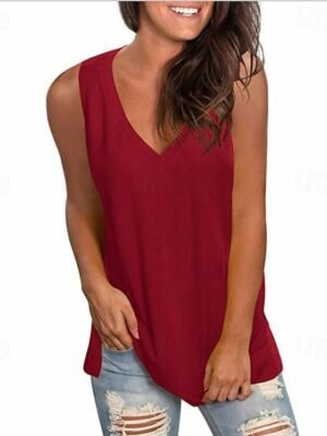 Stylish Casual Solid V Neck Sleeveless Regular Camisole Top - Image 4