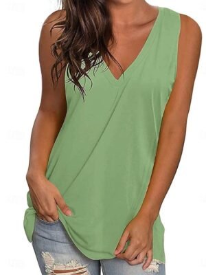 Stylish Casual Solid V Neck Sleeveless Regular Camisole Top - Image 5