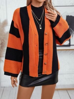 Stylish Casual Striped Open Front Long Sleeve Regular Cardigan - Image 1
