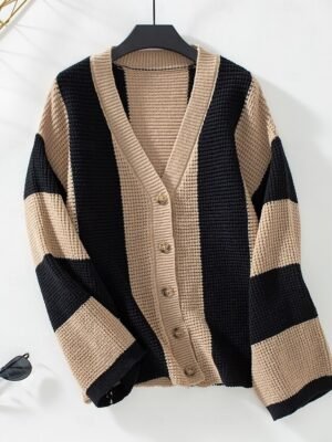 Stylish Casual Striped Open Front Long Sleeve Regular Cardigan - Image 10