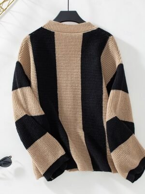 Stylish Casual Striped Open Front Long Sleeve Regular Cardigan - Image 11