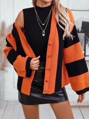 Stylish Casual Striped Open Front Long Sleeve Regular Cardigan - Image 2