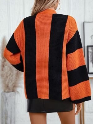 Stylish Casual Striped Open Front Long Sleeve Regular Cardigan - Image 3