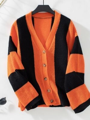 Stylish Casual Striped Open Front Long Sleeve Regular Cardigan - Image 4