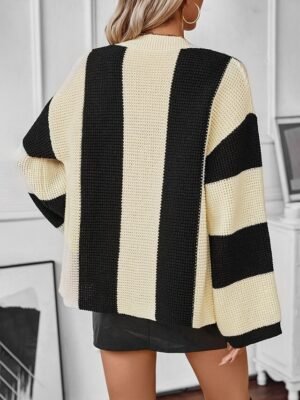 Stylish Casual Striped Open Front Long Sleeve Regular Cardigan - Image 8