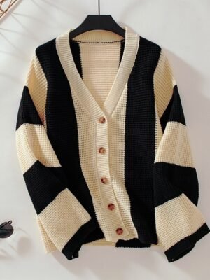 Stylish Casual Striped Open Front Long Sleeve Regular Cardigan - Image 9