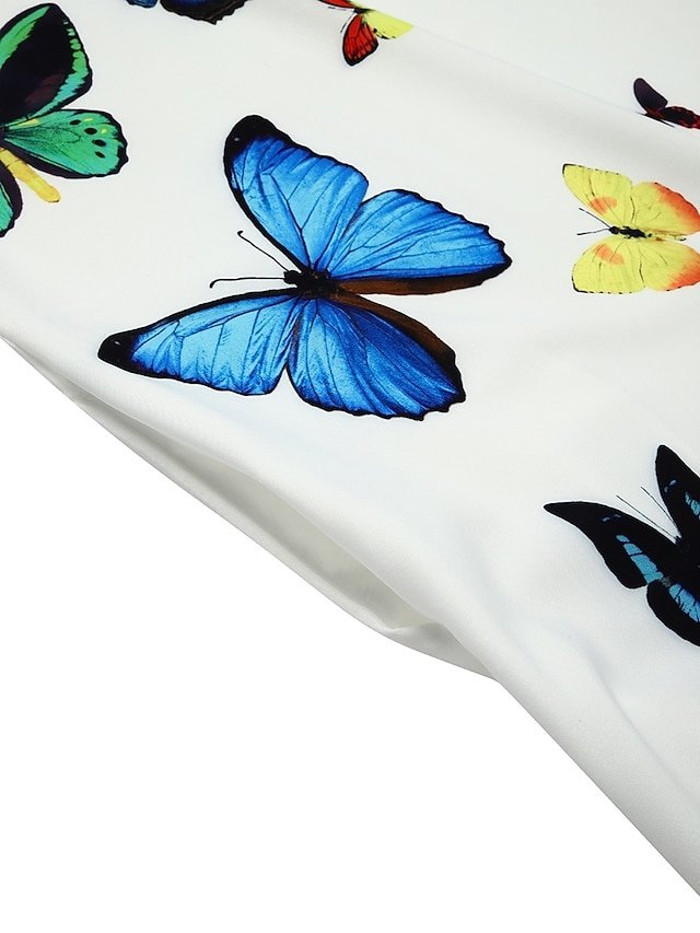 Stylish Casual Swing Feather Butterfly Print V Neck Long Sleeve Maxi Dress - Image 12