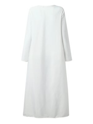 Stylish Casual Swing Feather Butterfly Print V Neck Long Sleeve Maxi Dress - Image 9