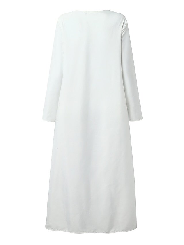 Stylish Casual Swing Feather Butterfly Print V Neck Long Sleeve Maxi Dress - Image 9