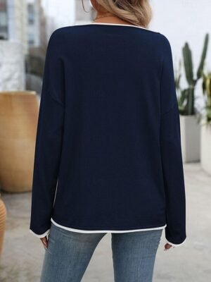 Stylish Chunky Colour Block One Shoulder Long Sleeve Long Sweater - Image 2