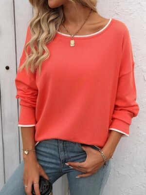 Stylish Chunky Colour Block One Shoulder Long Sleeve Long Sweater - Image 7