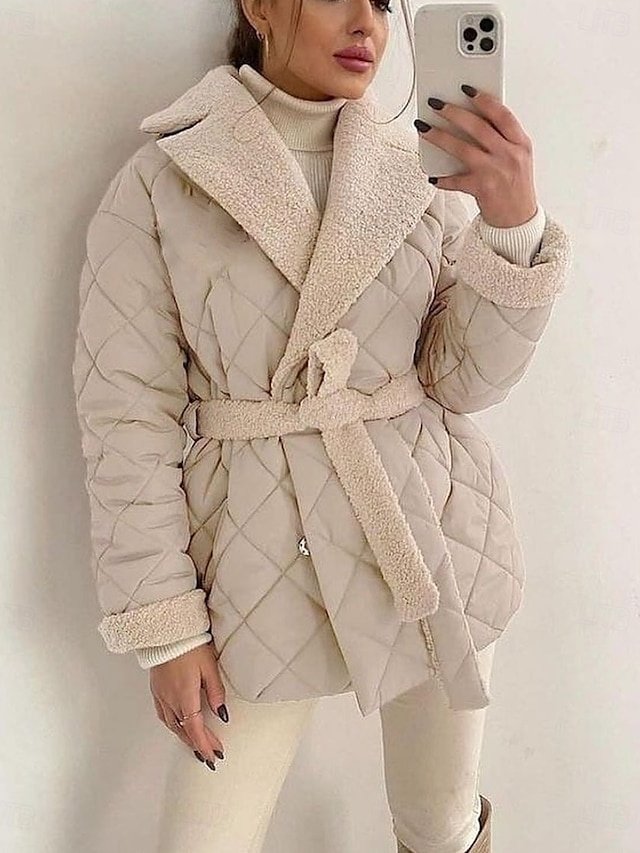 Stylish Fitted Plain Lapel Short Sleeve Cotton-Padded Jacket - Image 1