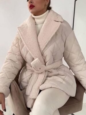 Stylish Fitted Plain Lapel Short Sleeve Cotton-Padded Jacket - Image 2