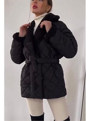 Stylish Fitted Plain Lapel Short Sleeve Cotton-Padded Jacket - Image 4