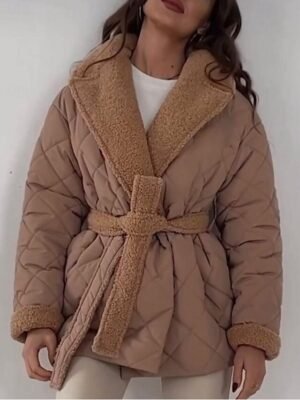 Stylish Fitted Plain Lapel Short Sleeve Cotton-Padded Jacket - Image 5