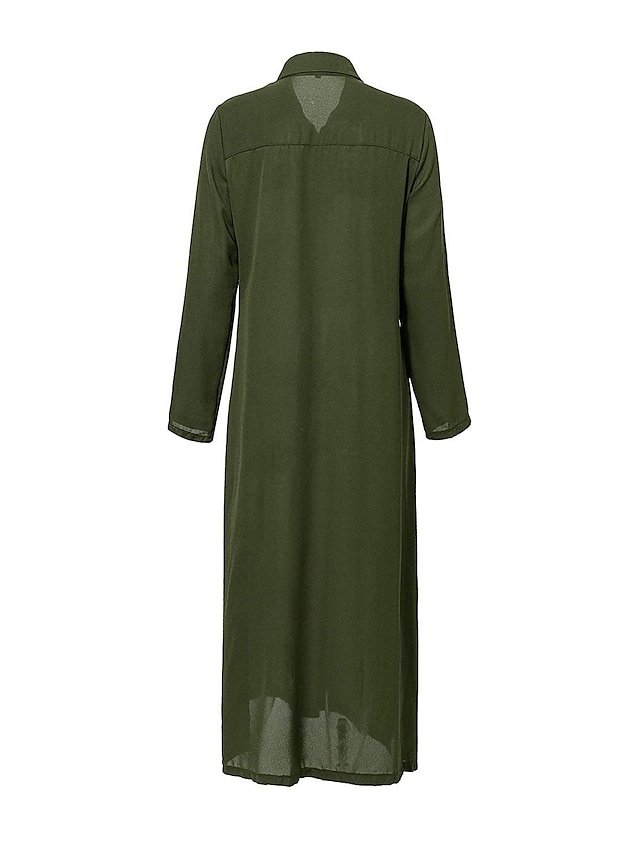 Stylish Formal Maxi Solid Shirt Collar Long Sleeve Dress - Image 2