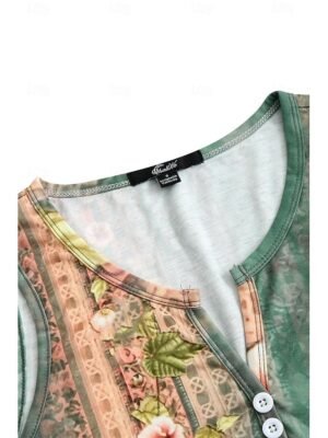 Stylish Loose Fit Ditsy Floral Crew Neck Short Sleeve Mini Dress - Image 39