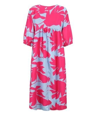 Stylish Loose Fit Floral Crew Neck Half Sleeve Midi Dress - Image 4