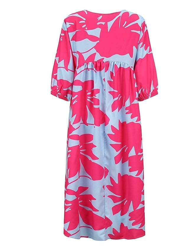 Stylish Loose Fit Floral Crew Neck Half Sleeve Midi Dress - Image 4