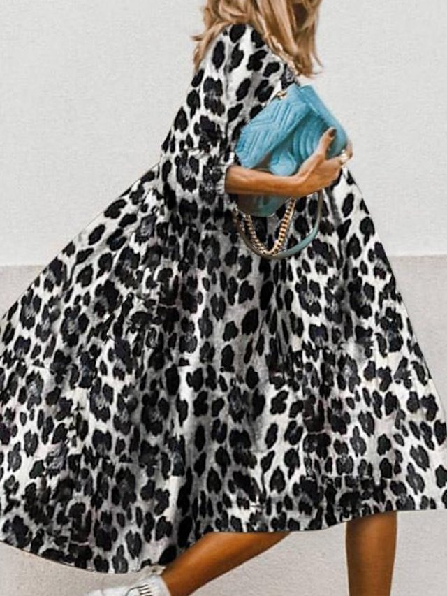 Stylish Loose Fit Floral Crew Neck Half Sleeve Midi Dress - Image 8
