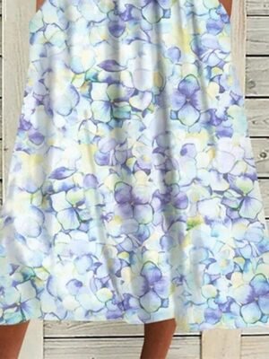 Stylish Loose Fit Floral Crew Neck Short Sleeve Midi Dress - Image 2