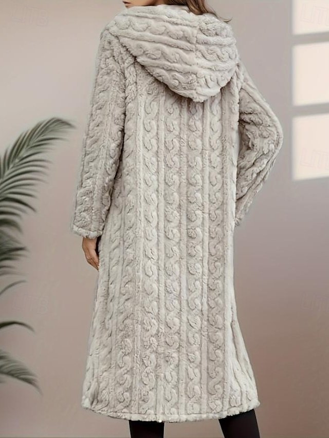 Stylish Loose Fit Solid Colour Knit Long Sleeve Long Coat - Image 2