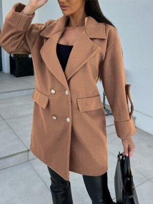 Stylish Loose Fit Solid Long Coat Casual Long Sleeve with Pockets - Image 2