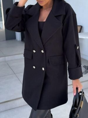 Stylish Loose Fit Solid Long Coat Casual Long Sleeve with Pockets - Image 3