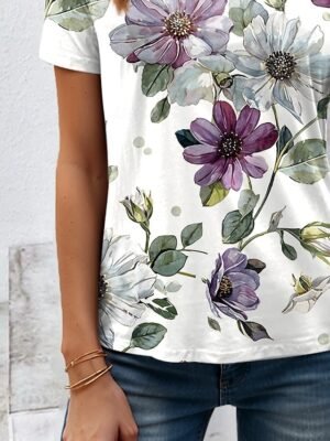 Stylish Loose Graphic Shirt Collar 3/4 Sleeve Regular Blouse - Image 11