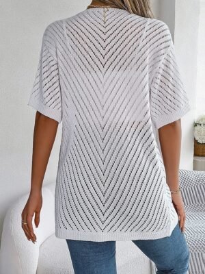 Stylish Loose Pure Cable Open Front Drop Shoulder Long Cardigan - Image 5