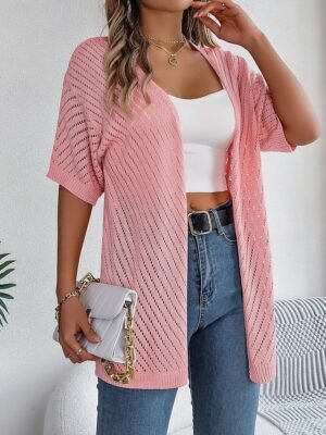 Stylish Loose Pure Cable Open Front Drop Shoulder Long Cardigan - Image 7