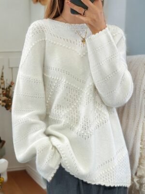 Stylish Loose Pure Colour Crew Neck Long Sleeve Jumper - Image 4
