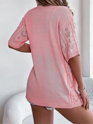 Stylish Loose Pure Colour Open Front Drop Shoulder Short Sleeve Long Cardigan - Image 9