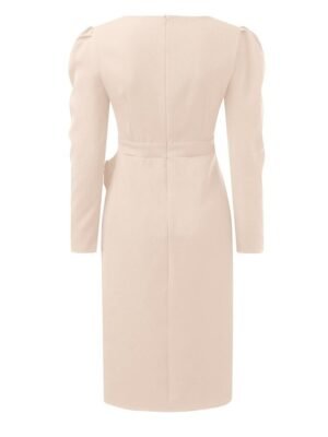 Stylish Loose Pure Colour V Neck Long Sleeve Midi Dress - Image 10