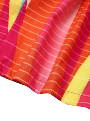 Stylish Loose Rainbow Patchwork Shirt Collar Long Sleeve Maxi Dress - Image 10