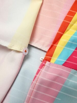 Stylish Loose Rainbow Patchwork Shirt Collar Long Sleeve Maxi Dress - Image 6