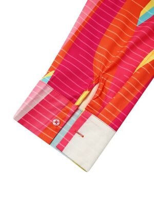 Stylish Loose Rainbow Patchwork Shirt Collar Long Sleeve Maxi Dress - Image 9