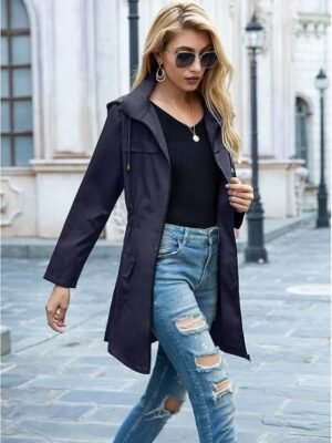Stylish Loose Solid Full Zip Long Sleeve Casual Jacket - Image 10