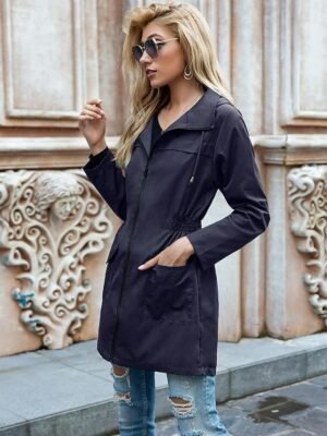 Stylish Loose Solid Full Zip Long Sleeve Casual Jacket - Image 6
