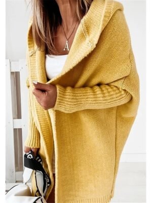 Stylish Loose Solid Hooded Long Sleeve Cardigan - Image 8