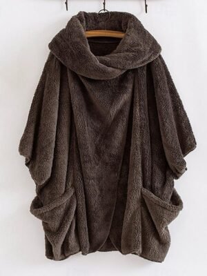 Stylish Loose Solid Long Sleeve Irregular Hem Coat - Image 1