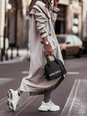Stylish Loose Solid Long Sleeve Long Trench Coat - Image 2