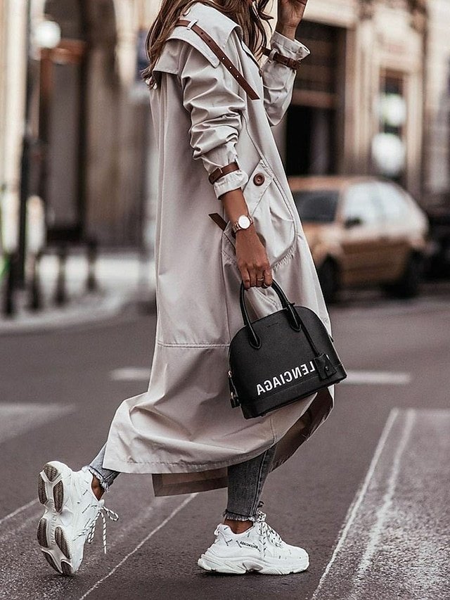 Stylish Loose Solid Long Sleeve Long Trench Coat - Image 2