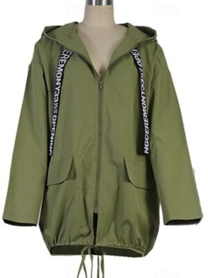 Stylish Loose Solid Long Trench Coat with Pockets - Image 3