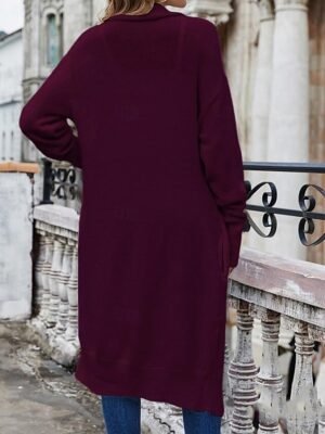 Stylish Loose Solid Open Front Batwing Sleeve Long Knit Jacket - Image 11